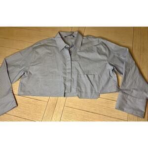 NWOT Zara blue pinstripe oversized cropped button down shirt, long sleeve. Sz XL